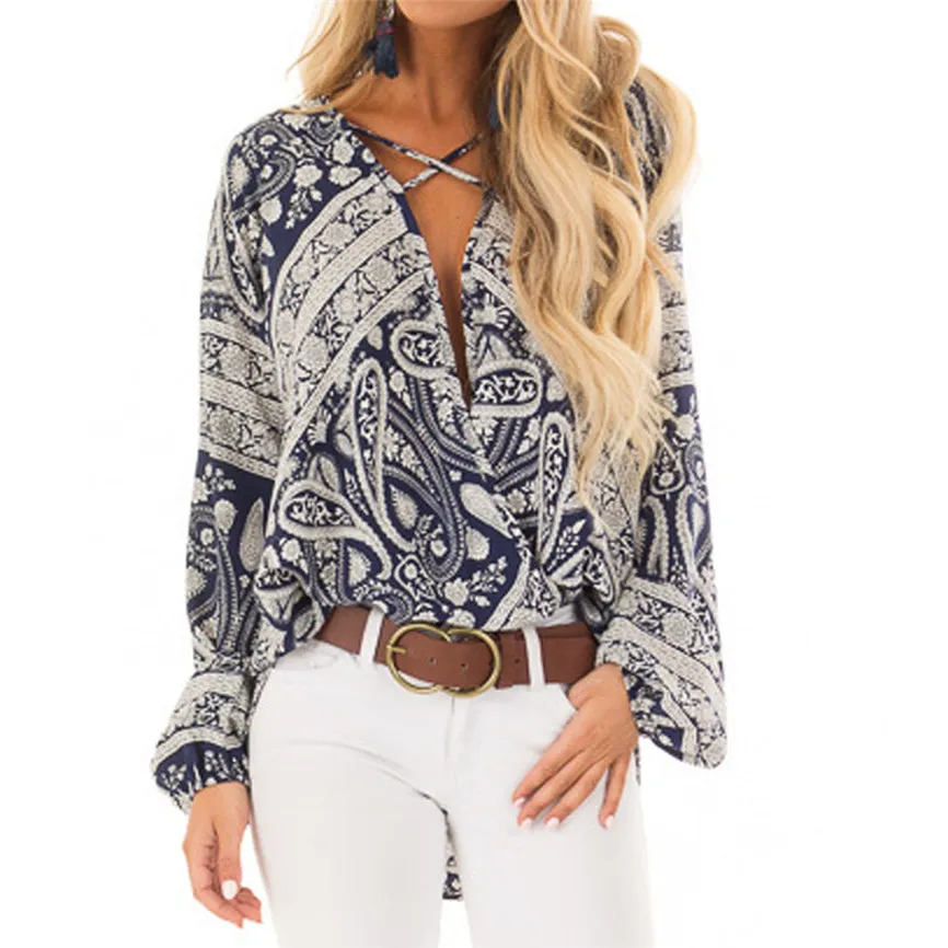 Блузки женские 2019 с длинным рукавом плюс размер Сексуальная V Шея женская блузка