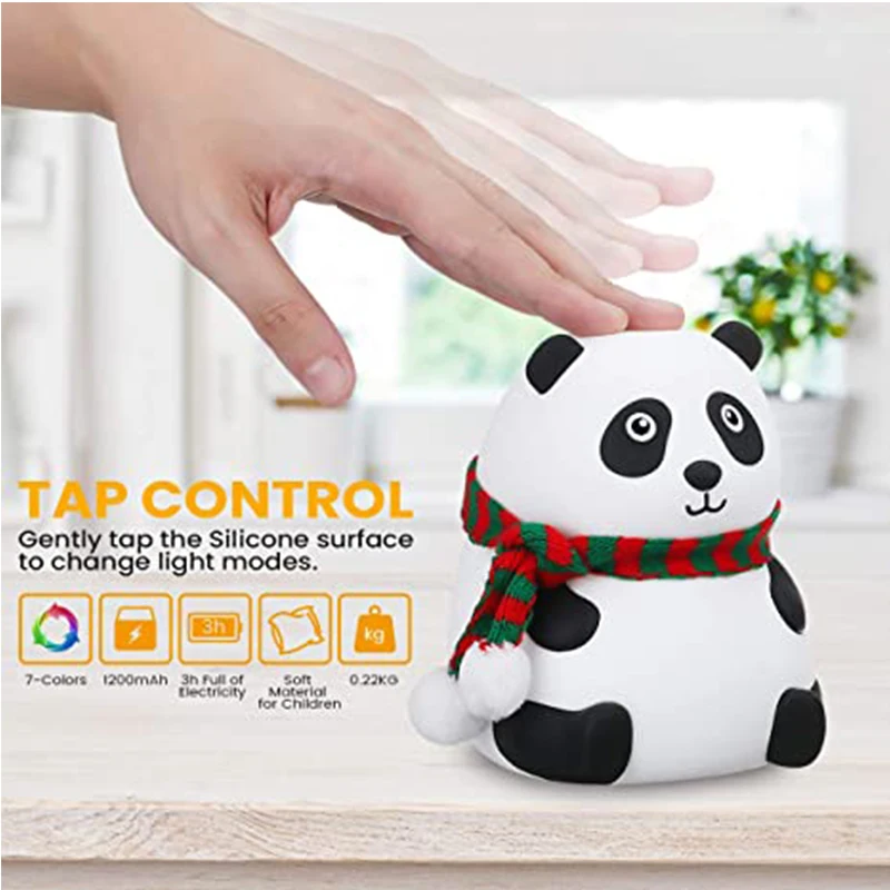 USB Rechargeable Panda Night Light for Bedrooms with Touch Sensor 7 Colors Soft Silicone Adjustable Baby Lamp Kids | Лампы и освещение
