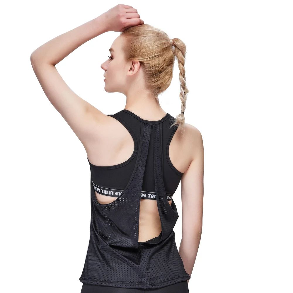 

Fitness Sleeveless Casual Shirt For Women Nylon Patchwork Jogging Femme Fake Two-Piece Sport Vest Workout Top Female Yoga Shirts