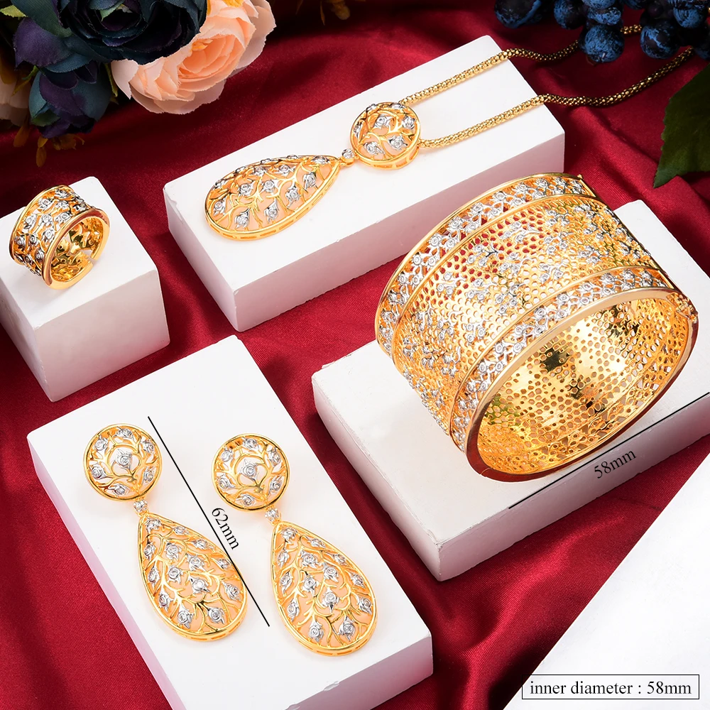 

missvikki Luxury Gorgeous Necklace Earrings Bangle Earrings Jewelry Set for Noble Women Wedding Party Show Jewelry High Quality