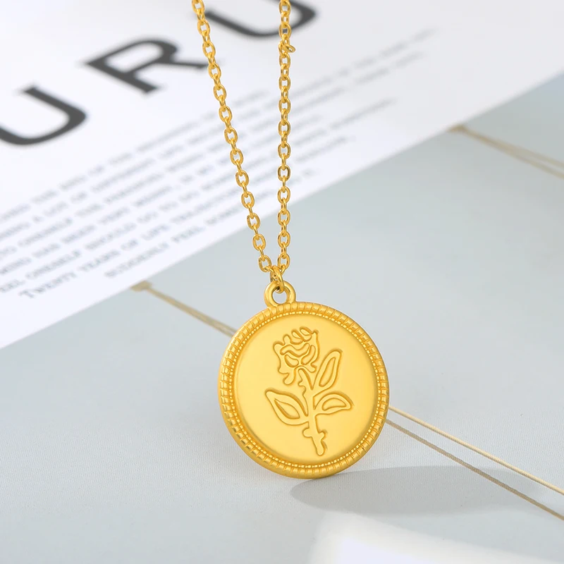 Женское Ожерелье с резными монетами Длинная подвеска из нержавеющей стали