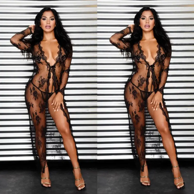 

Damen Sexy Lingerie Women Lace Floral Long Maxi Dress Party Wedding Ball Gown Costume