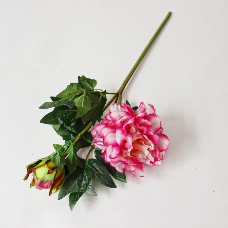 Type 1 rose-red Йо Чо Настоящее прикосновение День рождения Рождество Декор Искусственный шёлковый Пион цветок 2 головы Роза Свадебная часть украшения лист цветок - Цвет: Type 1 rose-red