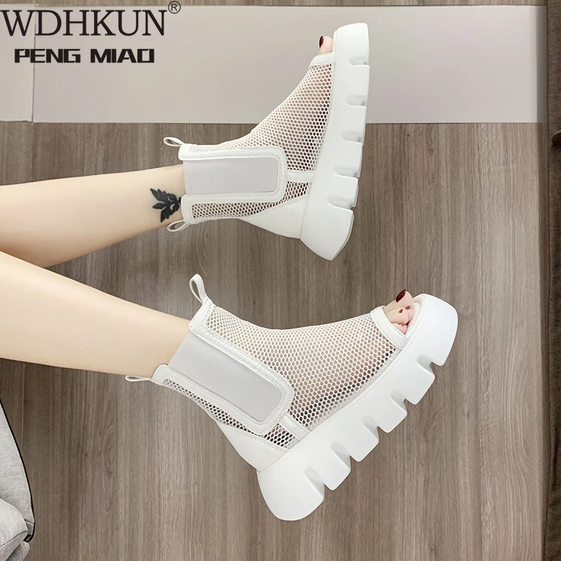 

Ботинки женские сетчатые на платформе, дышащие сандалии, до щиколотки, обувь в стиле панк, лето