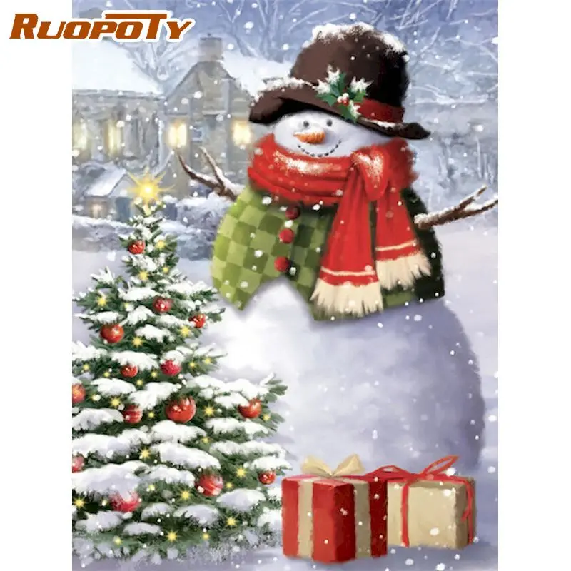

RUOPOTY Snowman and Christmas Tree Painting By Numbers For Kids Diy Gift Handmade Wall Artcraft Home Decoration