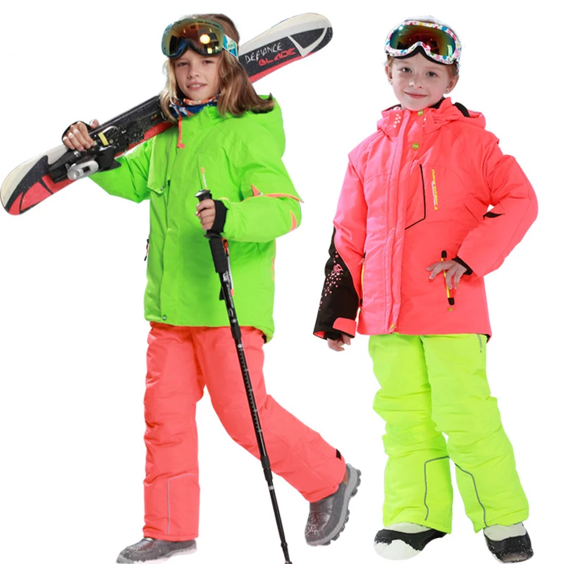 Зимний детский лыжный костюм для девочек ветрозащитная лыжная куртка + зимние