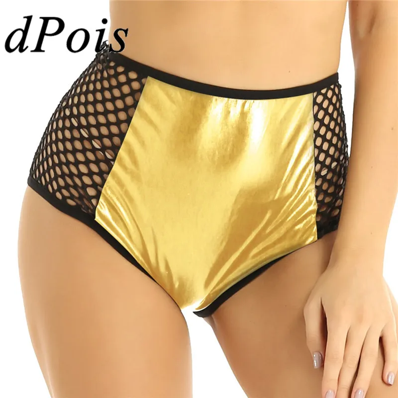 Женские и взрослые блестящие сетчатые шорты с металлическим блеском высокой