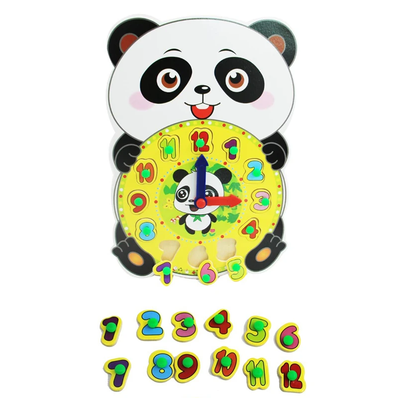Детские деревянные часы с пандой Мультяшные цифровые животными - Цена: 485,57 руб.
