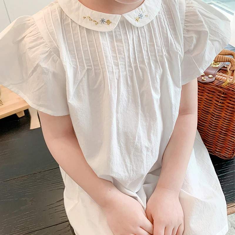 

HE Hello Enjoy Baby Girl Dress Summer New Clothes Short Sleeve Embroidered neckline Dress Birthday Casual Costume Kid Clothing