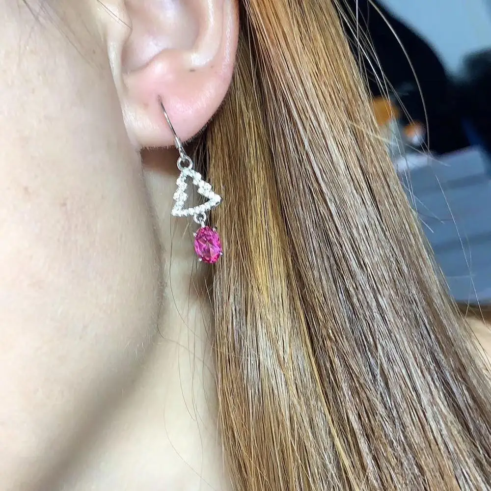 

natural pink Topaz Silver Earrings 925 Sterling SilverFine Jewelry Gift For Women Lady Girls size 5x7mm Platinum plati