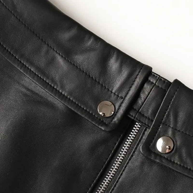 

Women Brand Genuine Leather Skirt High Waist Asymmetrical A-Line Sashes Zipper Sheepskin Skirt High Quality Street Mini Skirts