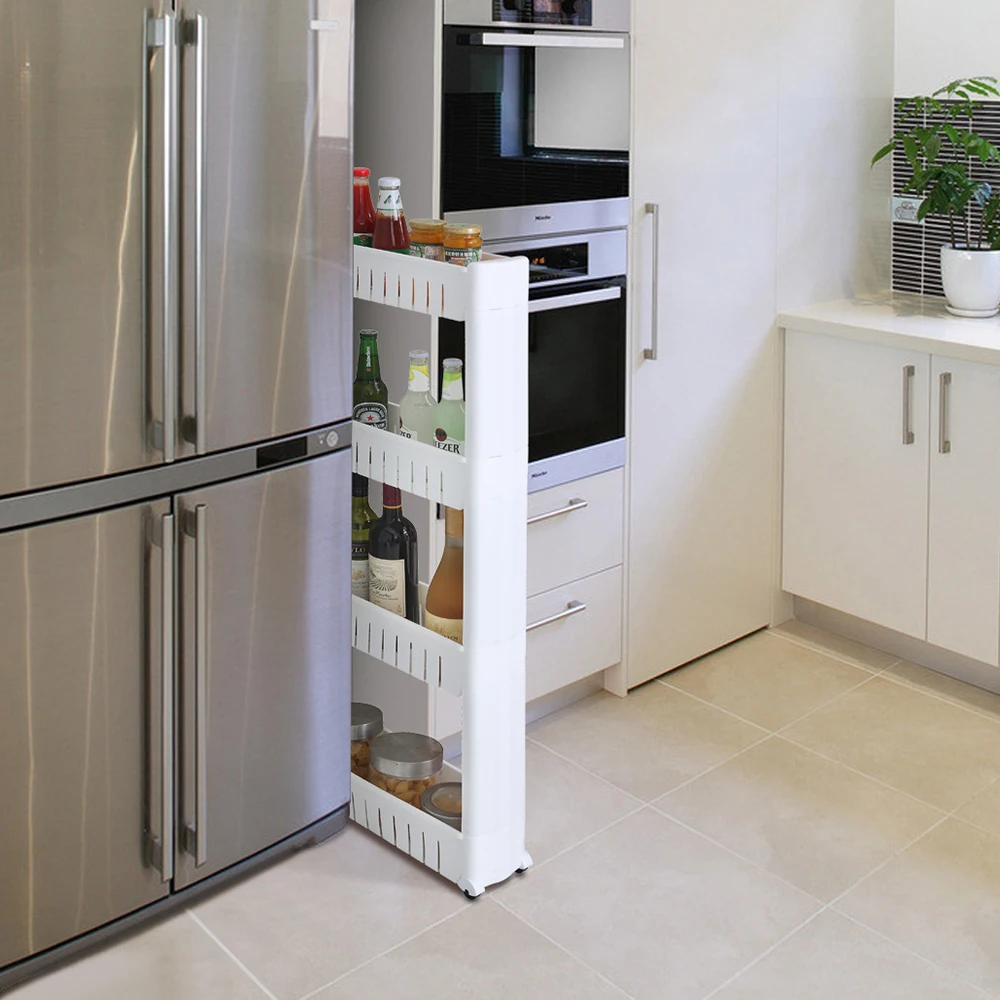 3 Tier Slim Storage Cart Kitchen Rack with Wheels For Fridge Gap Movable Bathroom Organizer Shelf Holder | Дом и сад