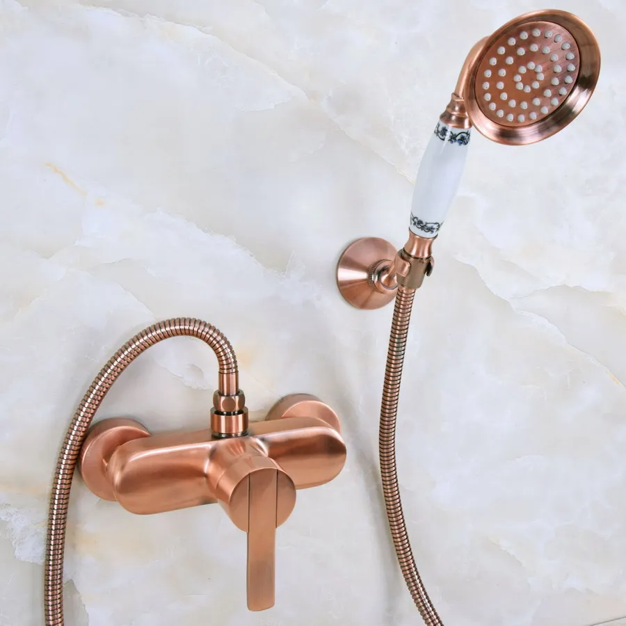

Antique Red Copper Brass Single Lever Wall Mounted Bathroom Hand Held Shower Head Faucet Set Mixer Tap ana292