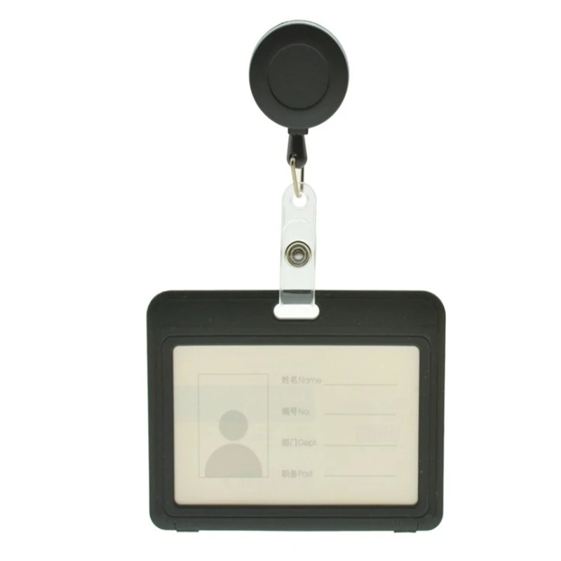 

Black Color Badge Holder Company Staff Work Card Holder with Retractable Badge Reel Plastic ID Name Tag Bus Card Cover Sleeve