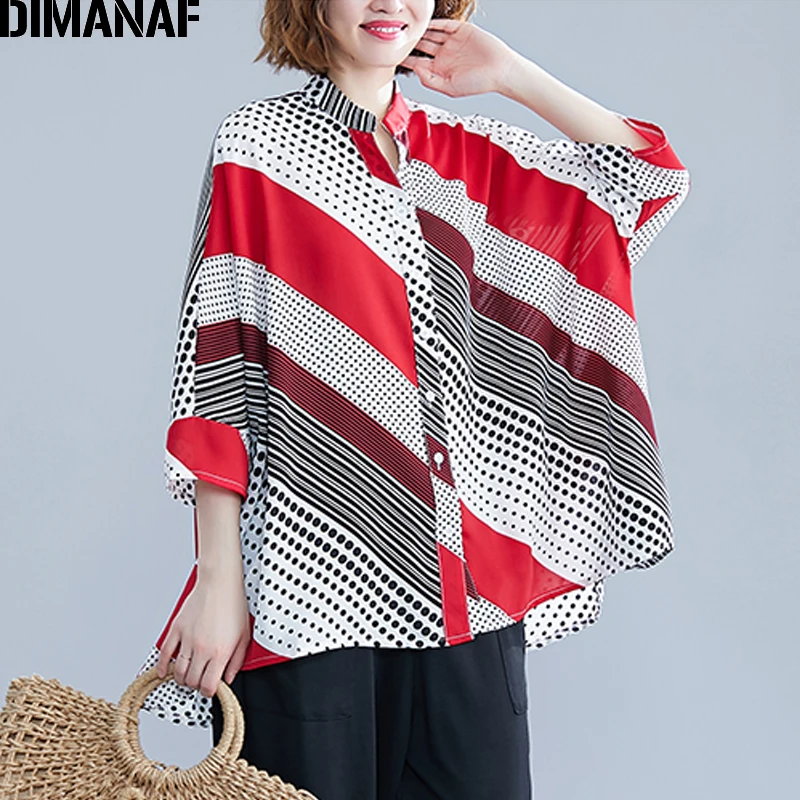 Женская блузка в горошек DIMANAF базовая Свободная рубашка стиле пэчворк