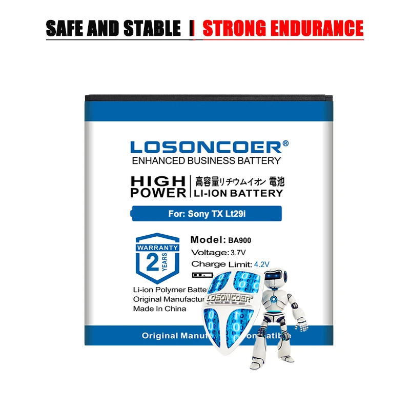 Аккумулятор LOSONCOER 3600 мАч BA900 для Sony Ericsson Xperia TX LT29i J ST26i L S36h C2105 E1 M C2104 C1904 C1905 SO-04D AB-0500 |
