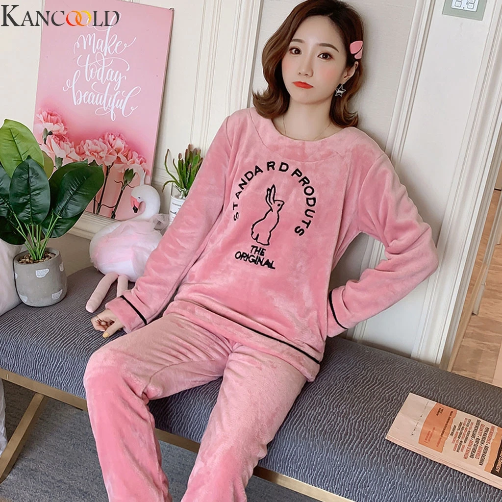 Женский пижамный комплект KANCOOLD теплая флисовая ночная рубашка с принтом на осень