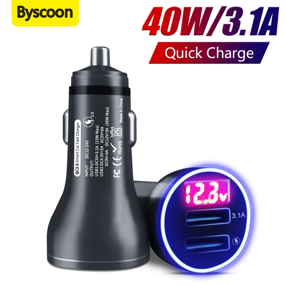 

Byscoon Car Charger QC 3.0 For Samsung S21 S20 Ultra Plus Fast Charging USB A 40W 3.1A Car Chargers On iPhone 13 12 Pro Max Mini
