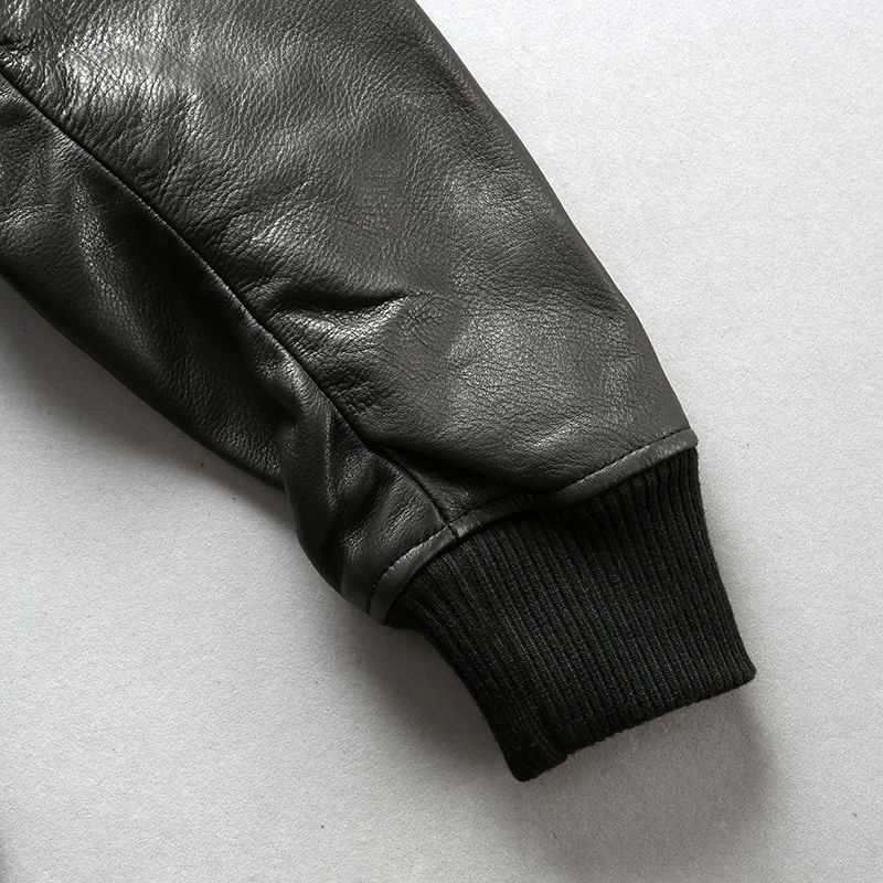 

Black AVIREXFLY 2021 Top Gun Leather Pilot Jacket Real Sheepskin Short Plus Size XXXL Men Winter Military Russian Coat
