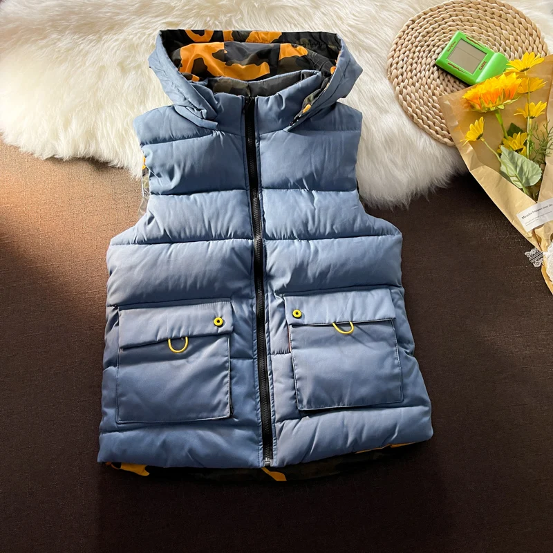 

M-3XL AB Double Wear Sleeveless Jacket for Men Camoflague Printed Big Poacket Winter Vest Men Winter Autumn Warm Clothing XXXL