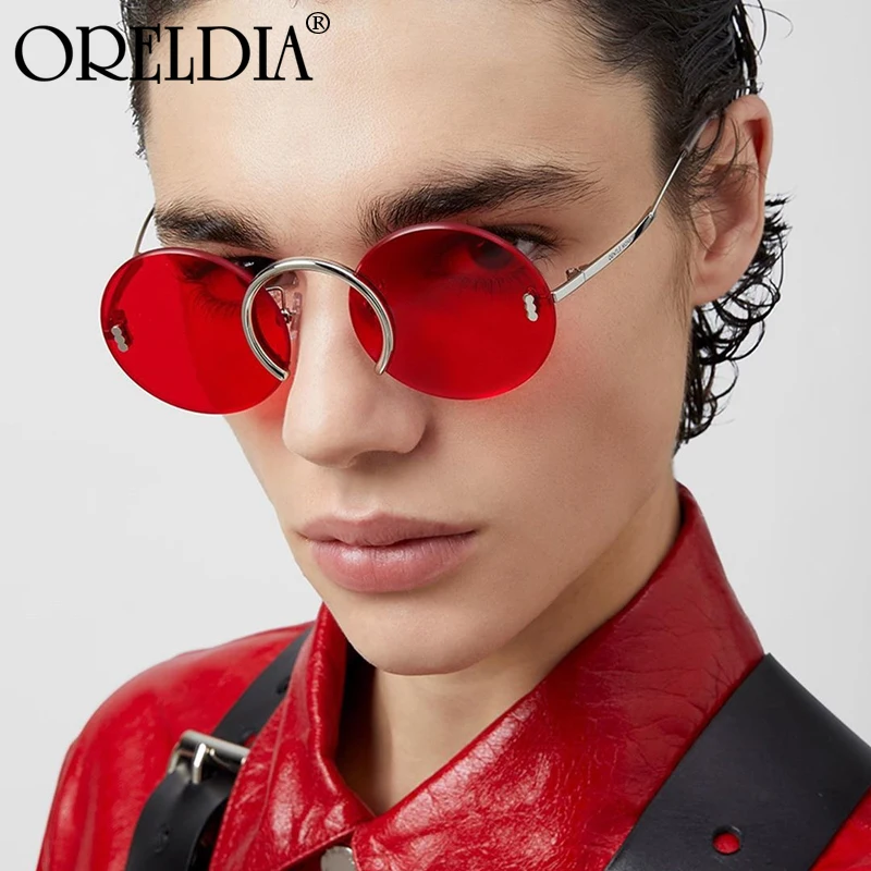 

Fashion Round Red Sunglasses Men's Women's Metal Interlocking Oversized Rimless Glasses Men's Sunglasses Retro Glasses Hot UV400