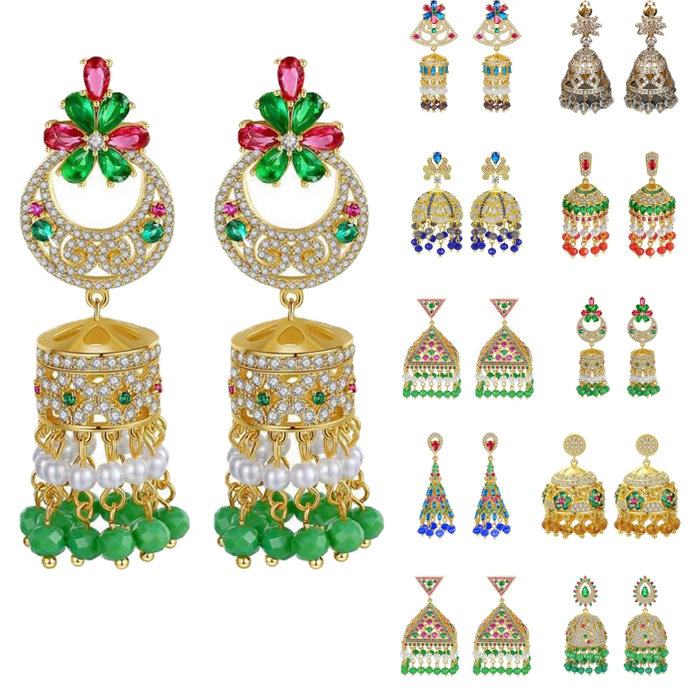 

Vintage Indian Jhumka Jhumki Ethnic Women Gypsy Zircon Beads Bridal Drop Dangle Earrings Bollywood Jewelry Wedding Party Gifts