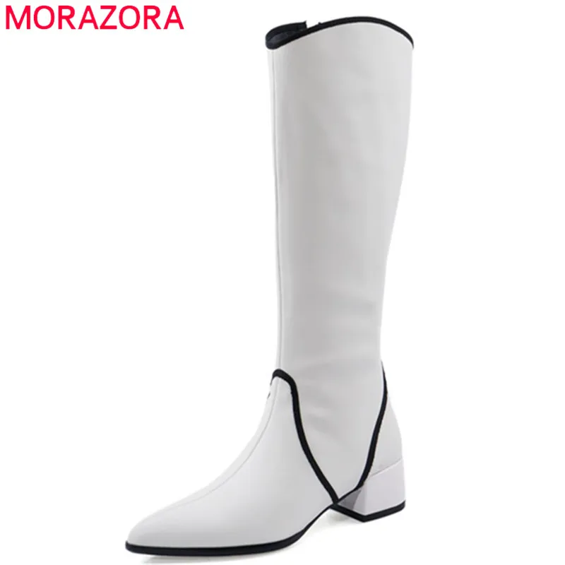 

MORAZORA 2021 big size 42 genuine leather shoes female Knight boots pointed toe top quality autumn knee high boots women