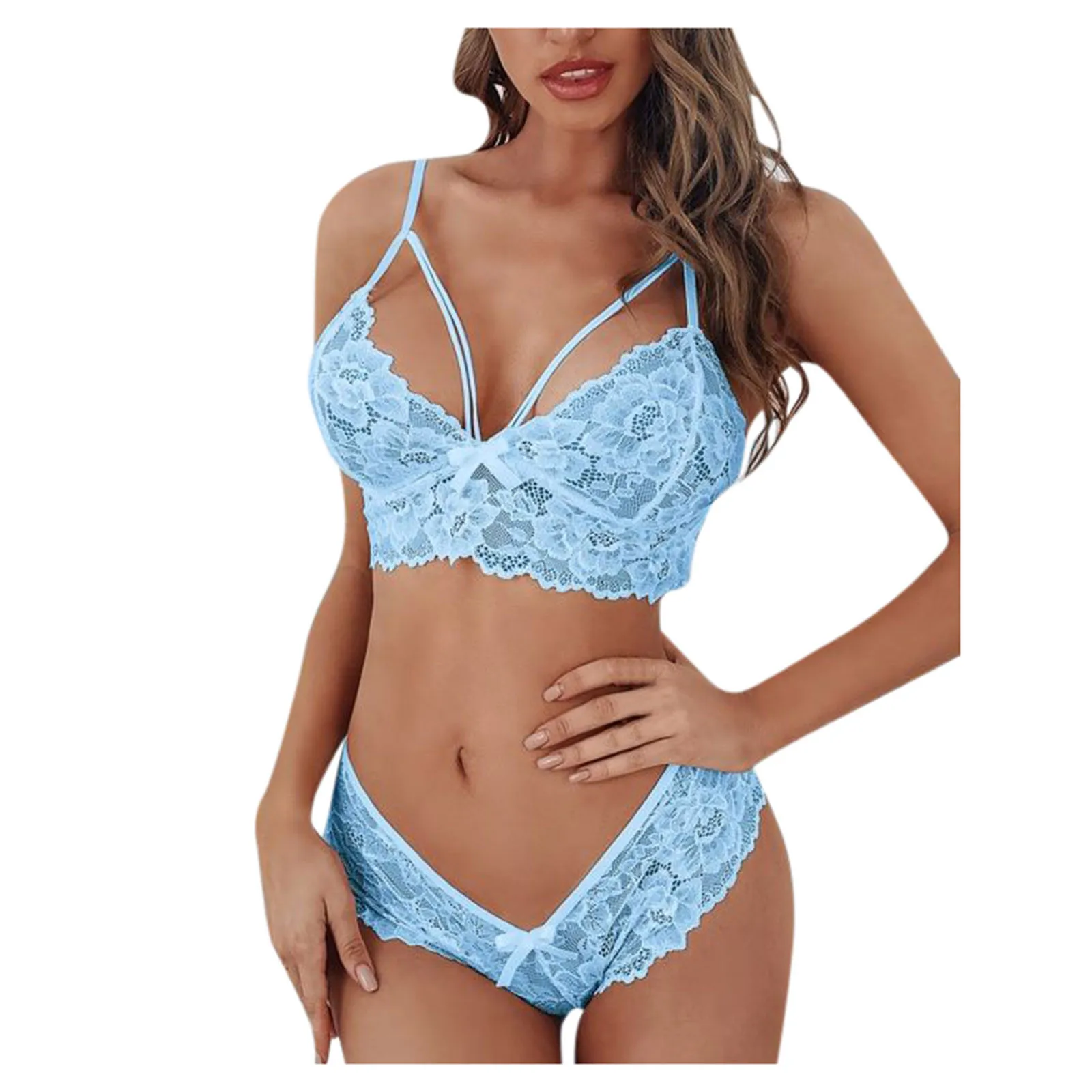 

sexy lingerie Women Plus Size Lingerie Corset Lace Floral Bralette Bra Two Piece Underwear set FFT