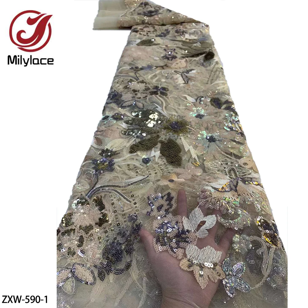 Красивый узор французское Тюлевое кружево с тяжелыми блестками Цветочная