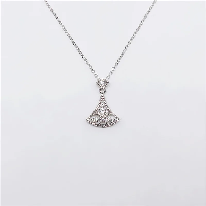 

100% Original Sterling Silver S925 Necklace for Women Creative Hollow Skirt Pendant Clavicle Chain Jewelry Valentine's Gift Girl