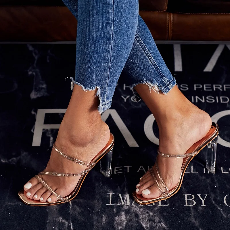 Transparent jelly women shoes summer sexy clear high heels slippers ladies crystal strap sandals open toe platform gold slides | Обувь