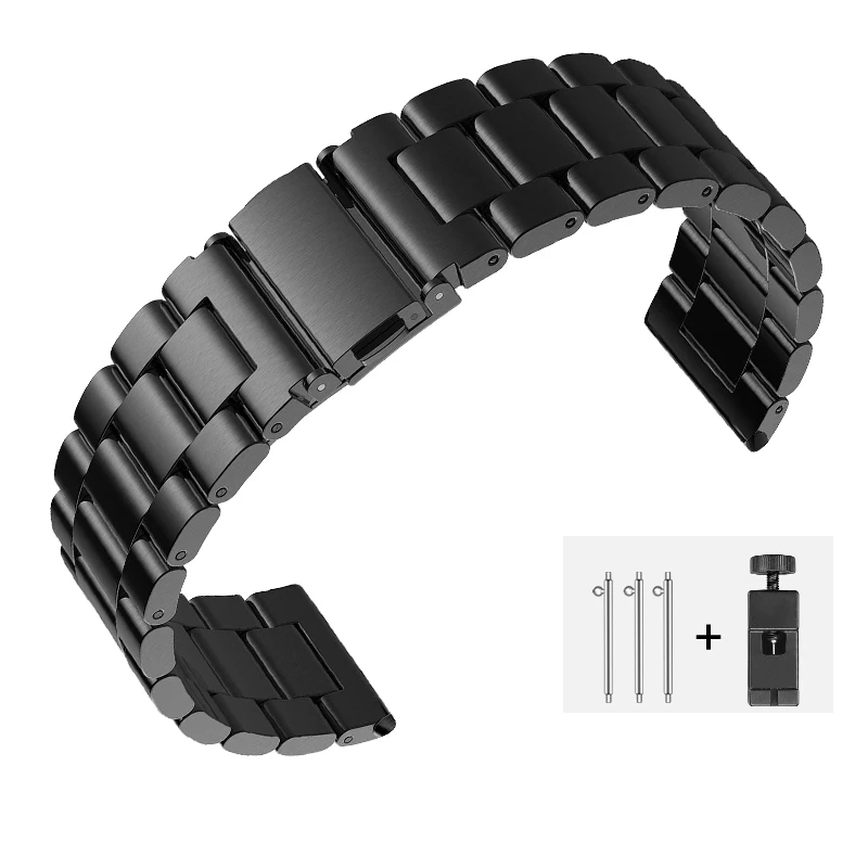 black 18мм 20мм 22мм Ремешок для часов из нержавеющей стали Для AMAZFIT Pace/ Amazfit Stratos Pace 2 / 2s / Умные часы GTR / GTS Amazfit Ссылка браслет для замены ремня Gear S2 для мужских женских часов - Цвет: black