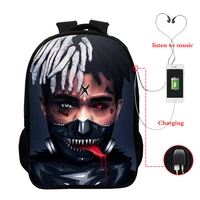 usb charging xxxtentacion printed backpack student bagpacks laptop boys travel bags large capacity college waterproof schoolbag