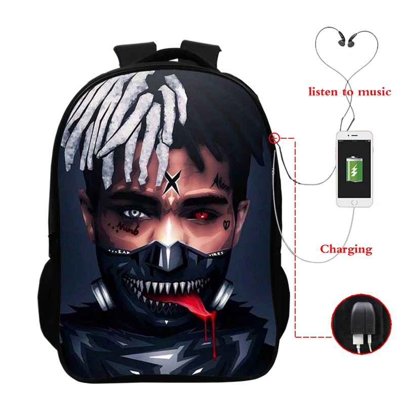 Рюкзак Xxxtentacion с USB-зарядкой студенческие сумки для ноутбука дорожные мальчиков