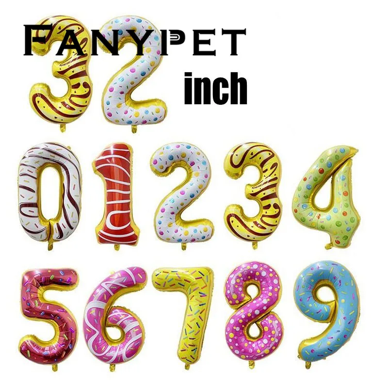 

10pcs 30inch Donut Number Foil Balloons ice cream balloon Birthday party decorations Kids toy Sweet Number Ballon baby shower