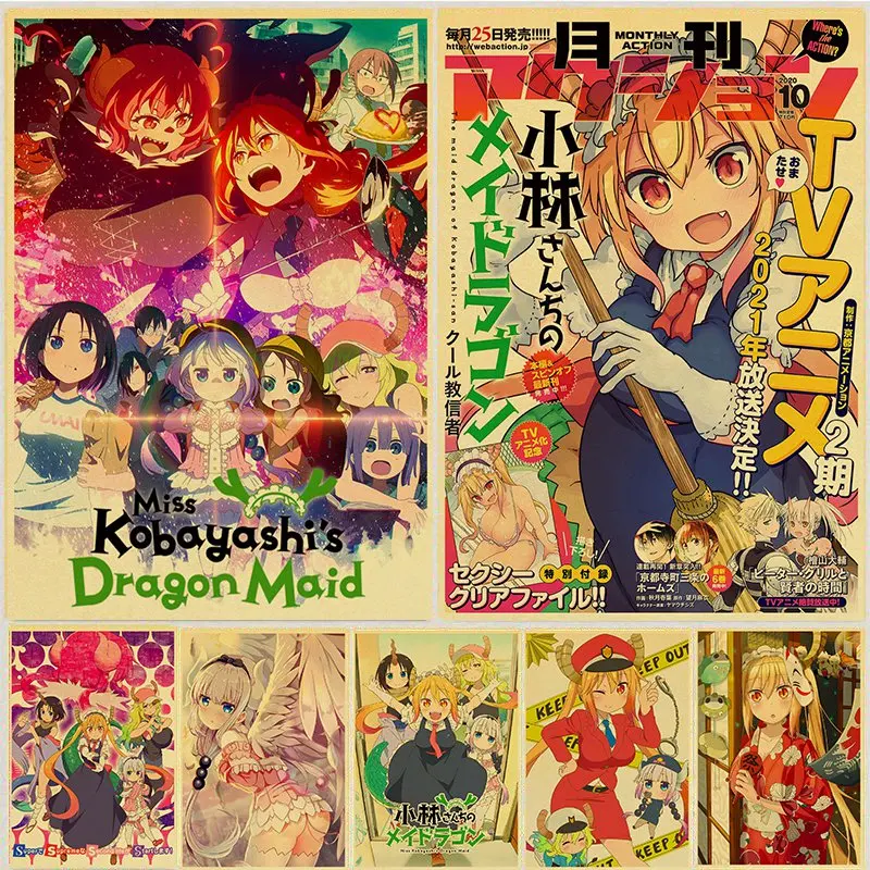 Японское аниме Miss Kobayashi's Dragon плакат со служанкой крафт-бумага принты