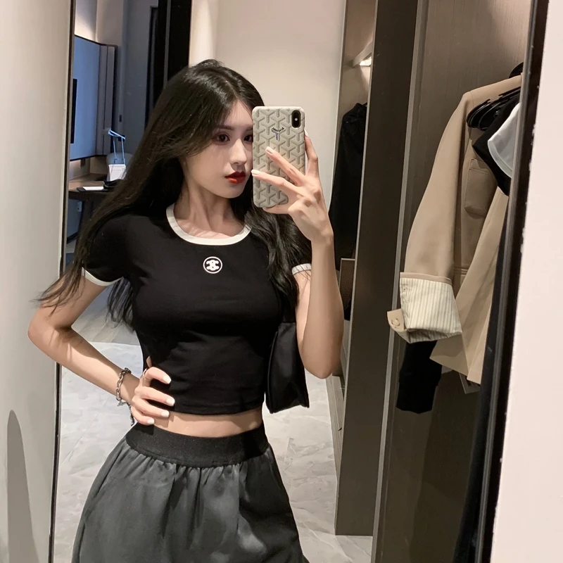 

2021 Short-sleeved T-shirt Women's Short-fitting High-waisted Top