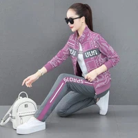 fashion print tracksuit 3 piece sets women outfit casual stand zip up jacket t shirt pants spring new jogging sweatsuit 2021