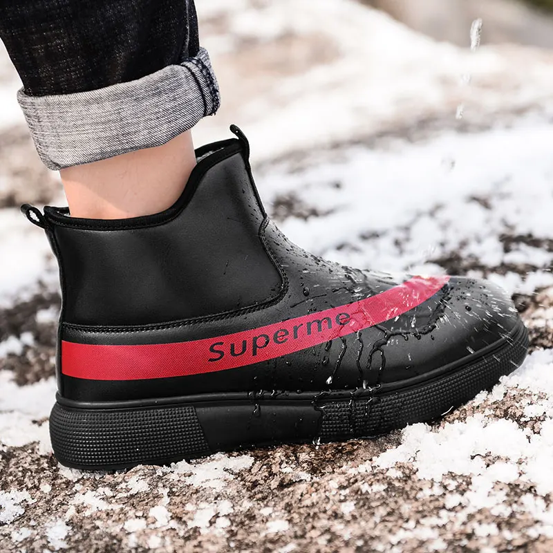 Men Boots Waterproof Leather Snow Boot Shoes High Quality Vintage British Warm Fur Autumn Winter Casual Ankle | Обувь