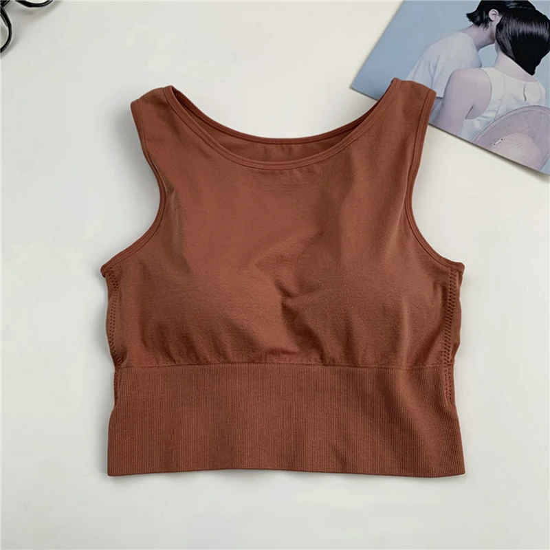 

Original Seamless Sports Vest Women Tank Tops Gathered With Steel Ring One-piece Chest Cushion Sports Back Femal Padded New