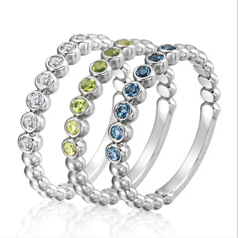 

Luxury Noble Blue Color Sproty Casual Style Women Accessories Ring With Tiny Cubic Zircon Stone Middle Finger Rings