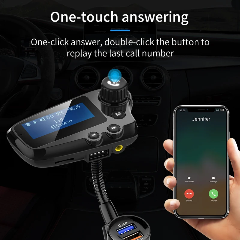 YIBEIK большой экран беспроводной FM передатчик автомобильный Bluetooth громкая связь