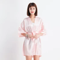 womens nightgown silk spring and summer new solid color v neck cardigan lace up bathrobe morning bubble home clothes thin