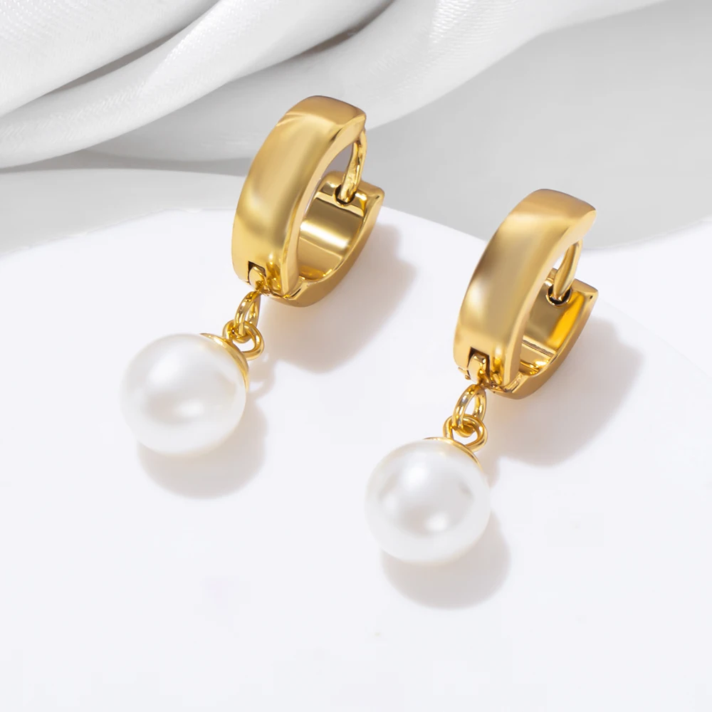 Стильные Новые висячие серьги из нержавеющей стали с имитацией жемчуга