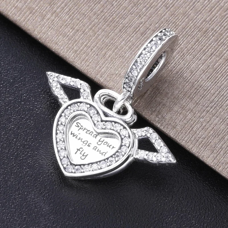 

2020 Real 925 Sterling Silver Heart & Angel Wings Dangle Charm Fit 3mm Bracelet Heart & Angel Pendant DIY Jewelry Gift