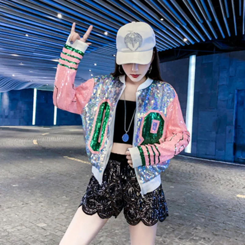 Veste Femme printemps 2019 новые блестки с длинным рукавом О образным вырезом 08 модные куртки