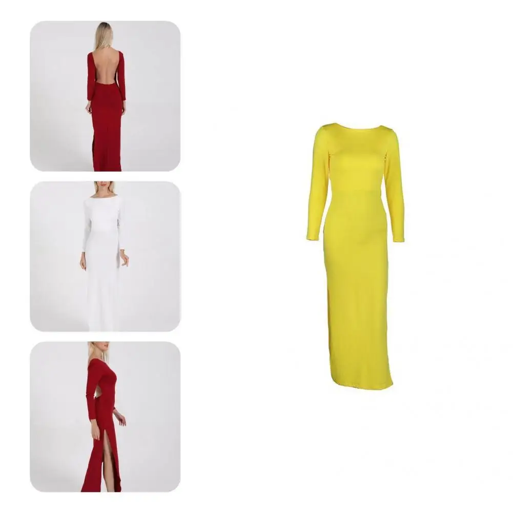 

Backless Bodycon Dress Round Neck Comfortable All-match Women Sheath Dress Skinny Dress Slim Dress