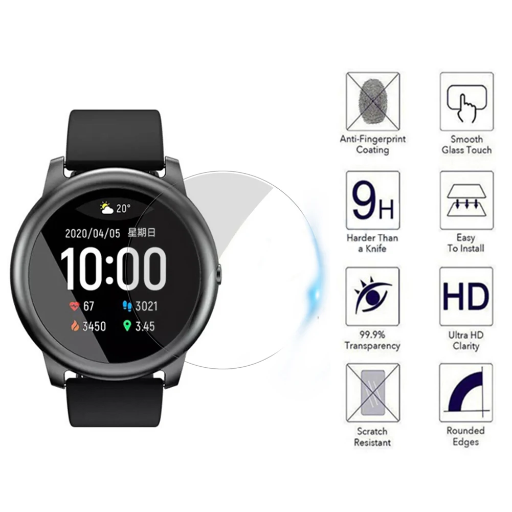 

2 Pcs Screen Protective Glass For Haylou Solar Smart Watch Anti-scratch 9H Tempered Glass HD Smartwatch Screen Protector Glass