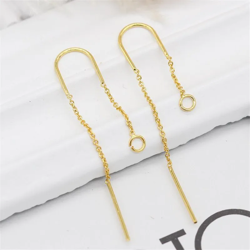 

4PCS 24K Gold Color Plated Brass Extended Chain Stud Earring Line Earrings High Quality Fashion Jewelry Diy Findings Accessories