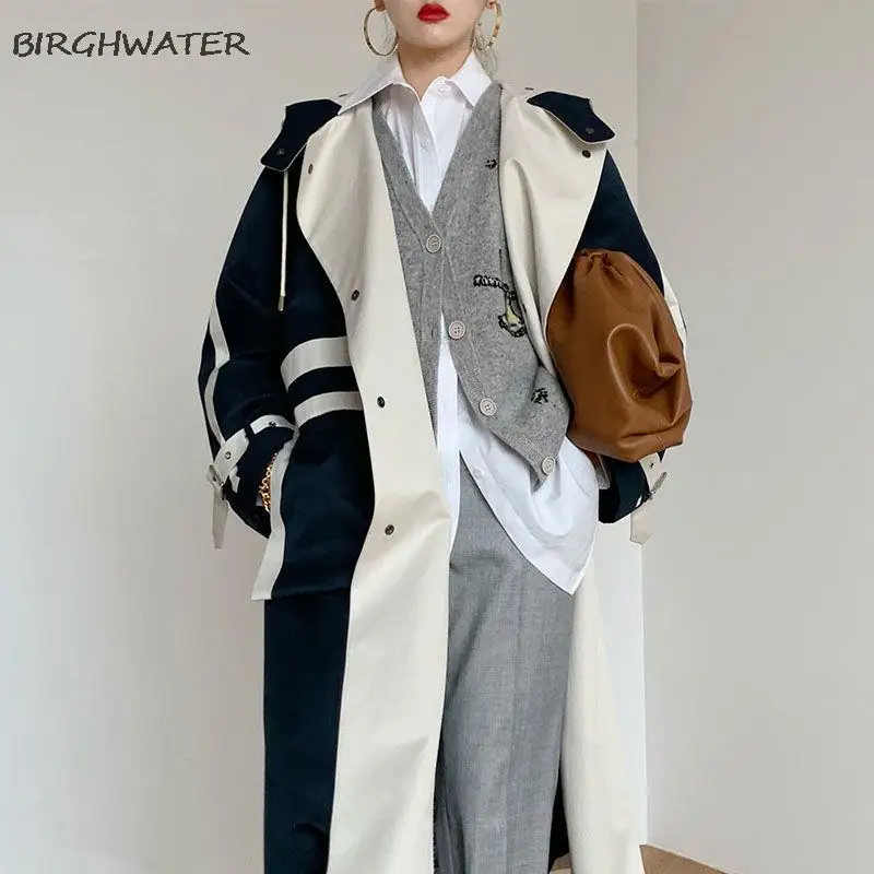 

Woman's Jackets 2021 Autumn New Long Sleeve Windbreaker Overcoats Korea Chic Women Clothing Patchwork Design Ladies Trench Coat